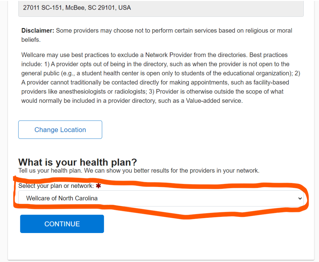 Select your plan drop-down and Continue button