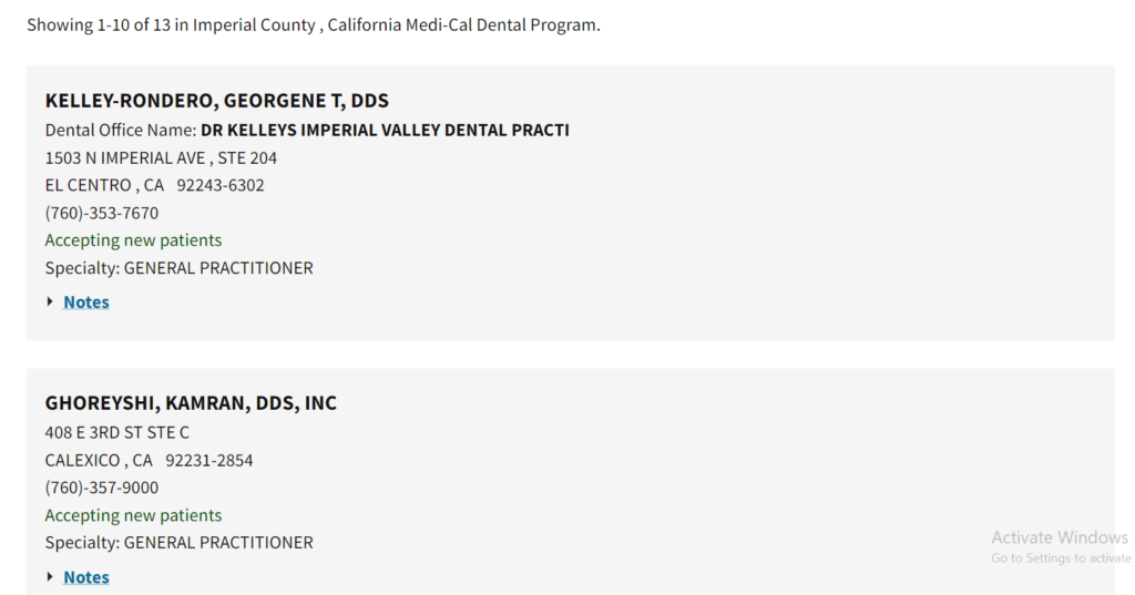 Dentists that accept Medi Cal in Imperial County directory search results