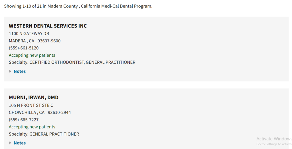 Dentists that accept Medi Cal in Madera County directory search results