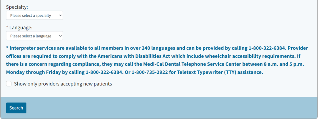 Medi-Cal Provider Directory search Tool Page
