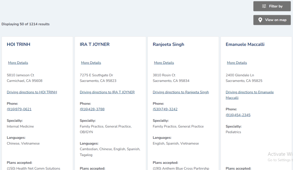Providers Directory Tool showing List of Medi-Cal Doctors in Sacramento County