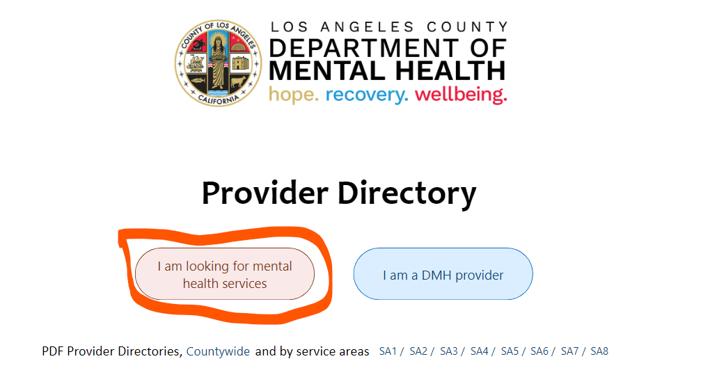 Los Angeles County Department Mental Health Providers directory Tool Page