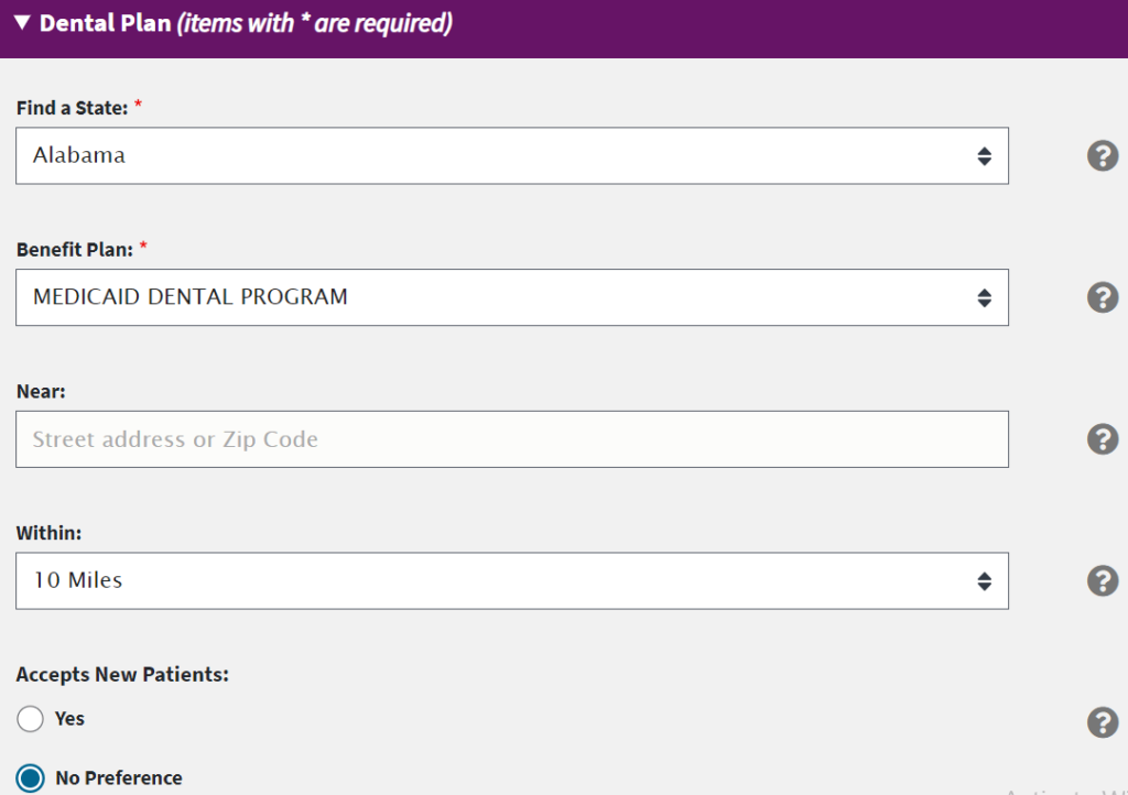 Alabama Medicaid Pediatric Dentist Providers directory Tool